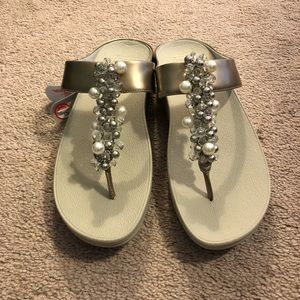 Fitflop Deco Silver Pearl Beaded Sandals NWB
